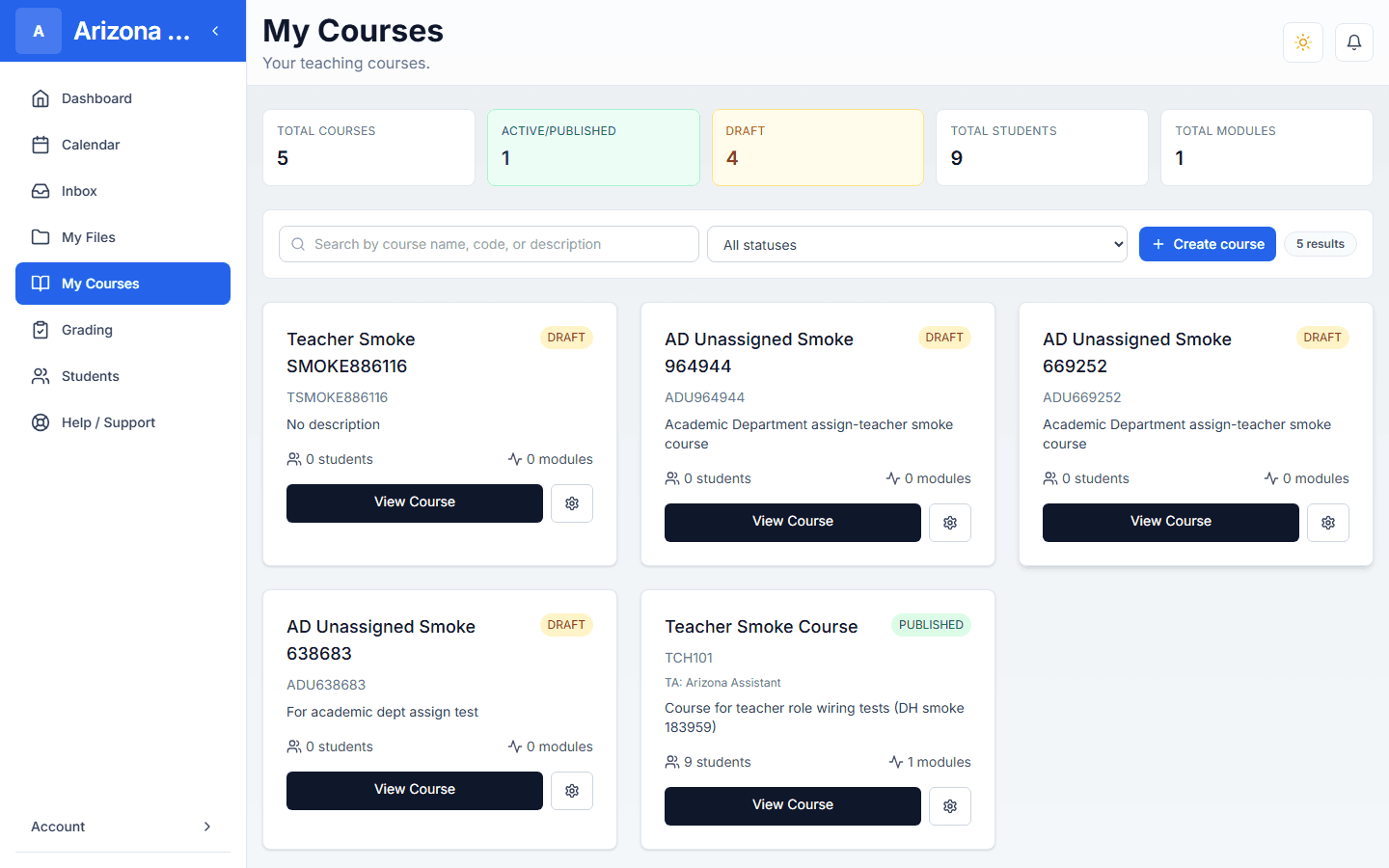 Teacher workspace in Monara LMS